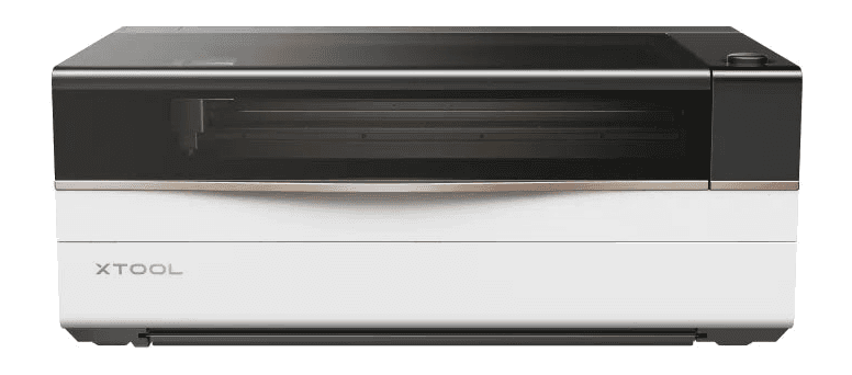 xTool P3 CO2 laser cutter official product cutout floating in a cinematic workshop scene.