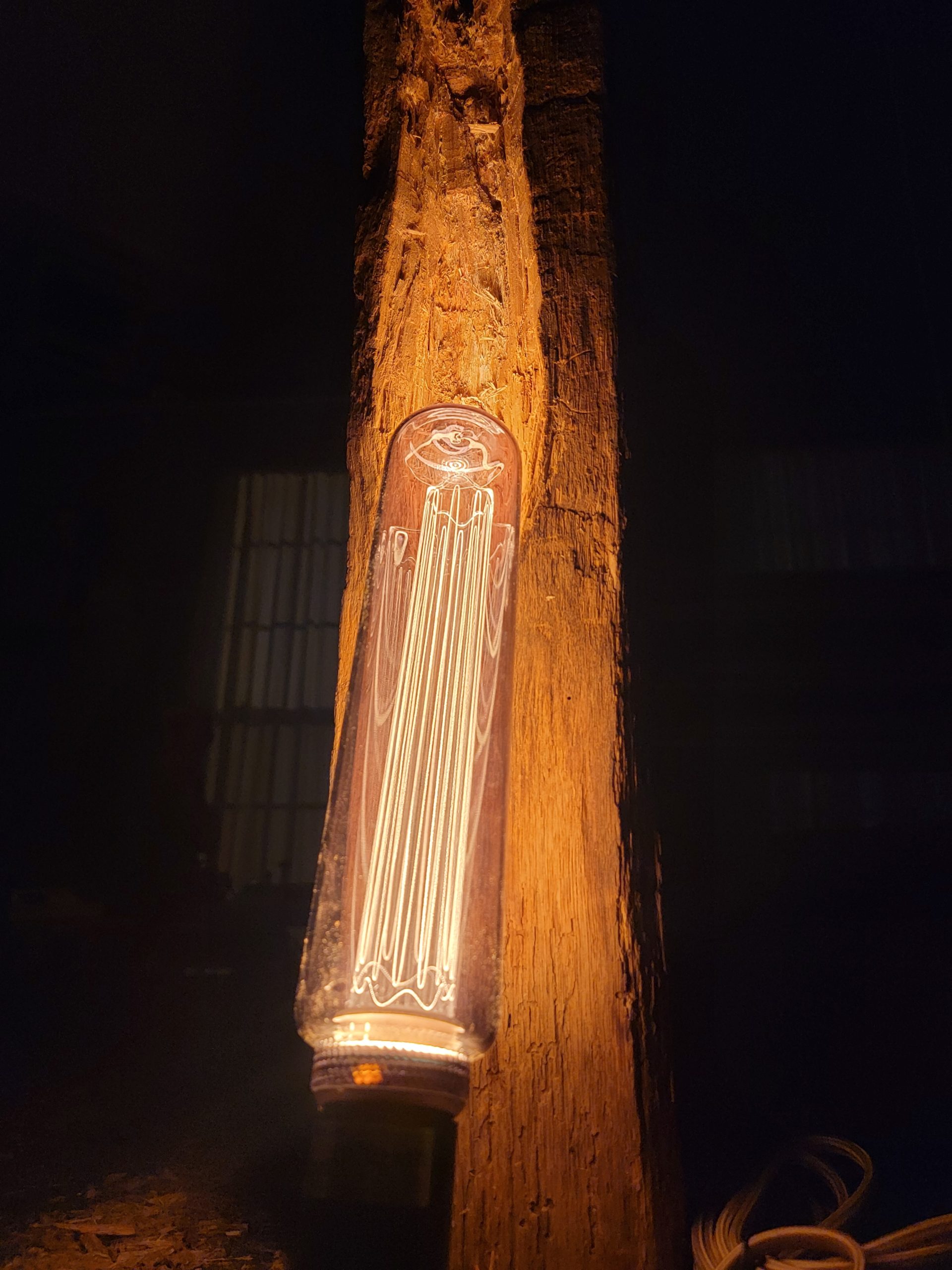 Edison bulb and barn beam, rustic lighting, ambient light