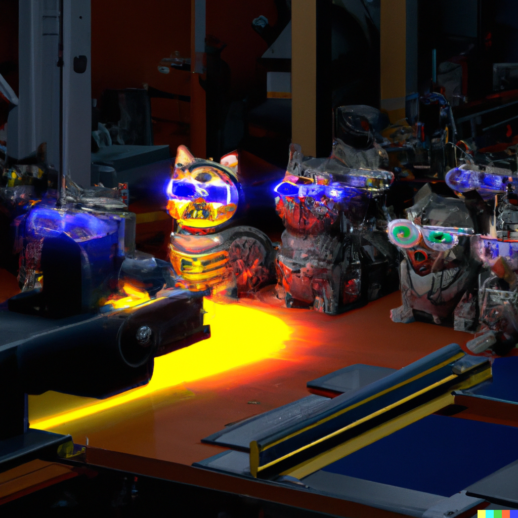 multiple cats looking atr a cnc machine, digital art, cinematic lighting, Dalle-2 Image