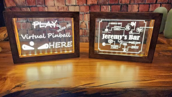 Pinbuilder Pride - LED Acrylic rechargable sign, beechwood frame hand stained and sealed with pacman bar sign